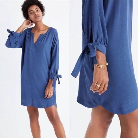 Madewell Blue Du Jour Tie Sleeve Tunic Dress - Picture 1 of 10